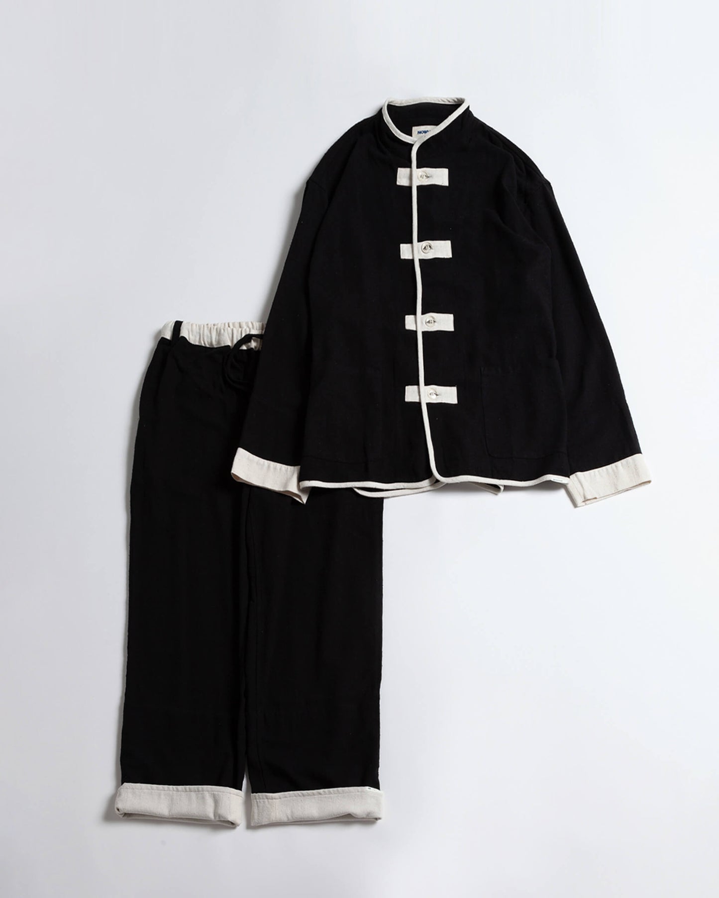 "kung-fu" pajama #cotton silk nep viyella "black"