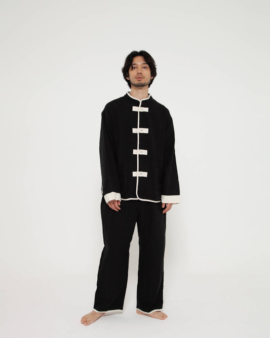"kung-fu" pajama #cotton silk nep viyella "black"