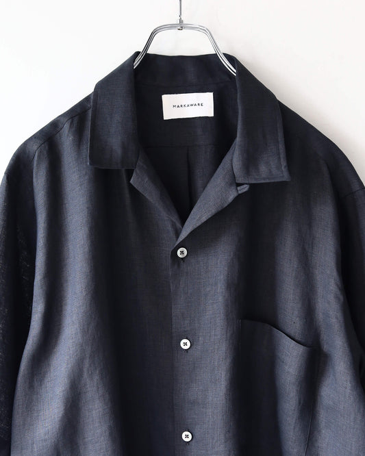 NEW OPEN COLLAR S/S SHIRT HEMP SHIRTING "BLACK"