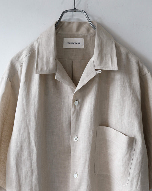 NEW OPEN COLLAR S/S SHIRT HEMP SHIRTING "TAUPE"