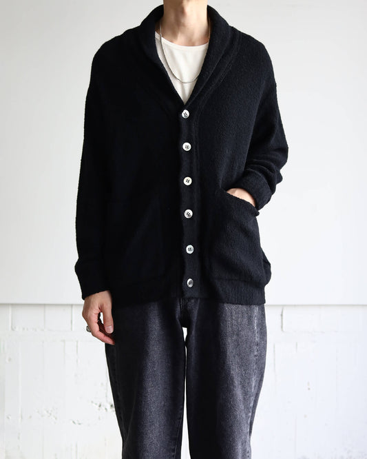 Wool boucle Shawl collar cardigan "Black"