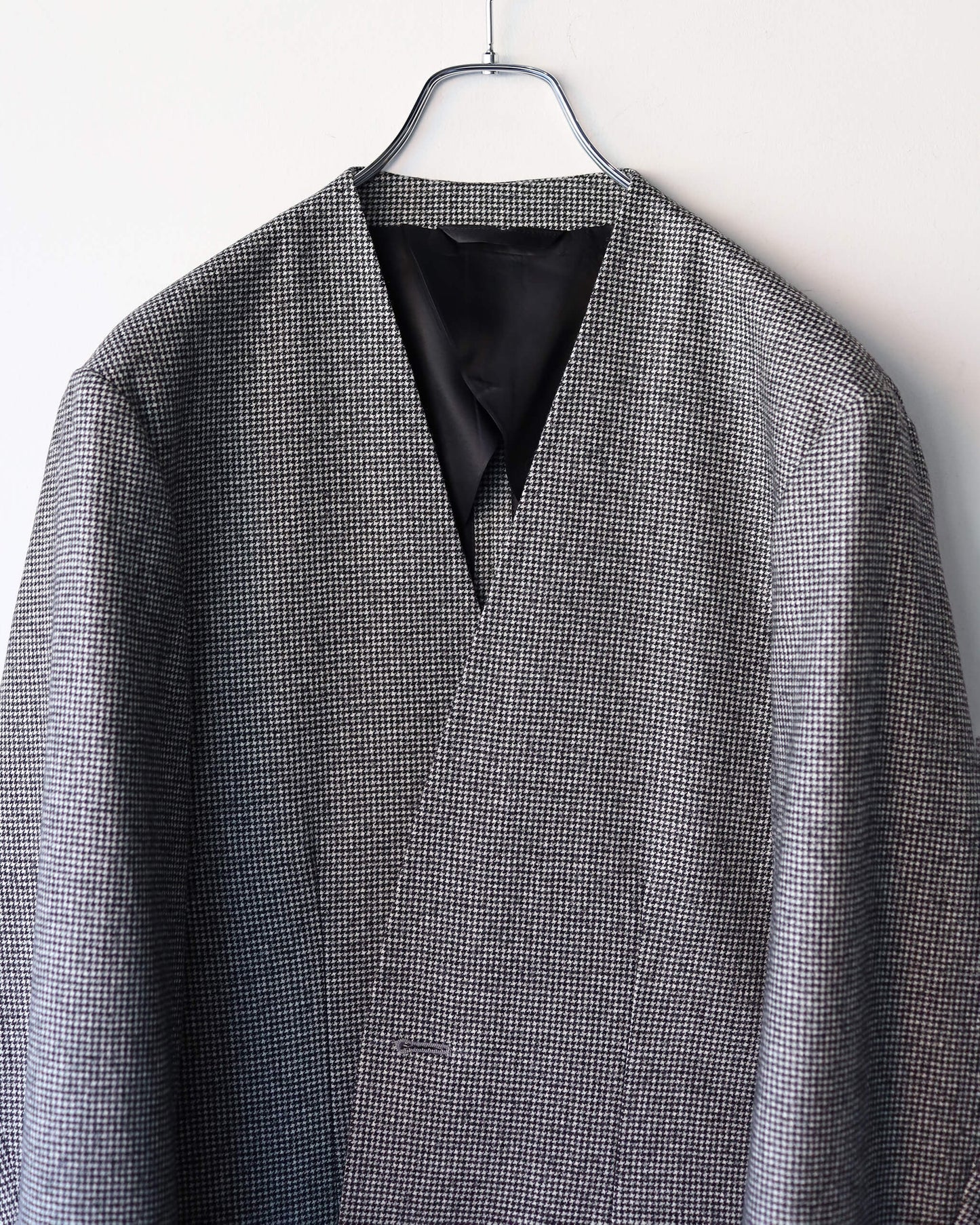 NO COLLAR LONG JACKET "HOUNDSTOOTH"