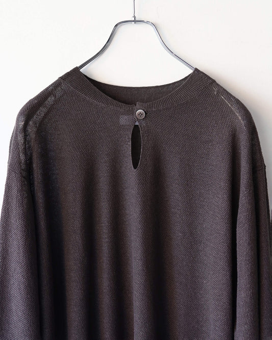 French linen One-button crew neck sweater "Charcoal"