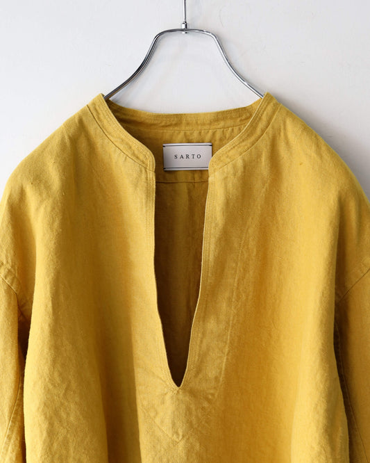 HEAVY LINEN CANVAS STAND COLLAR SKIPPER SHIRT "TURMERIC"
