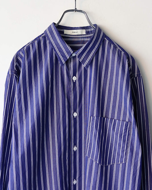 FINE COTTON STRIPE / REGULAR COLLAR SHIRT "BLUE STRIPE"