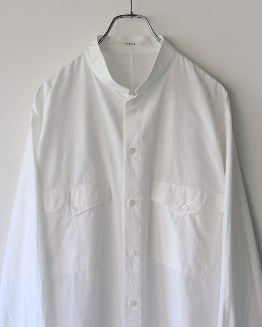 COTTON POPLIN / BAND COLLAR SHIRT "WHITE"