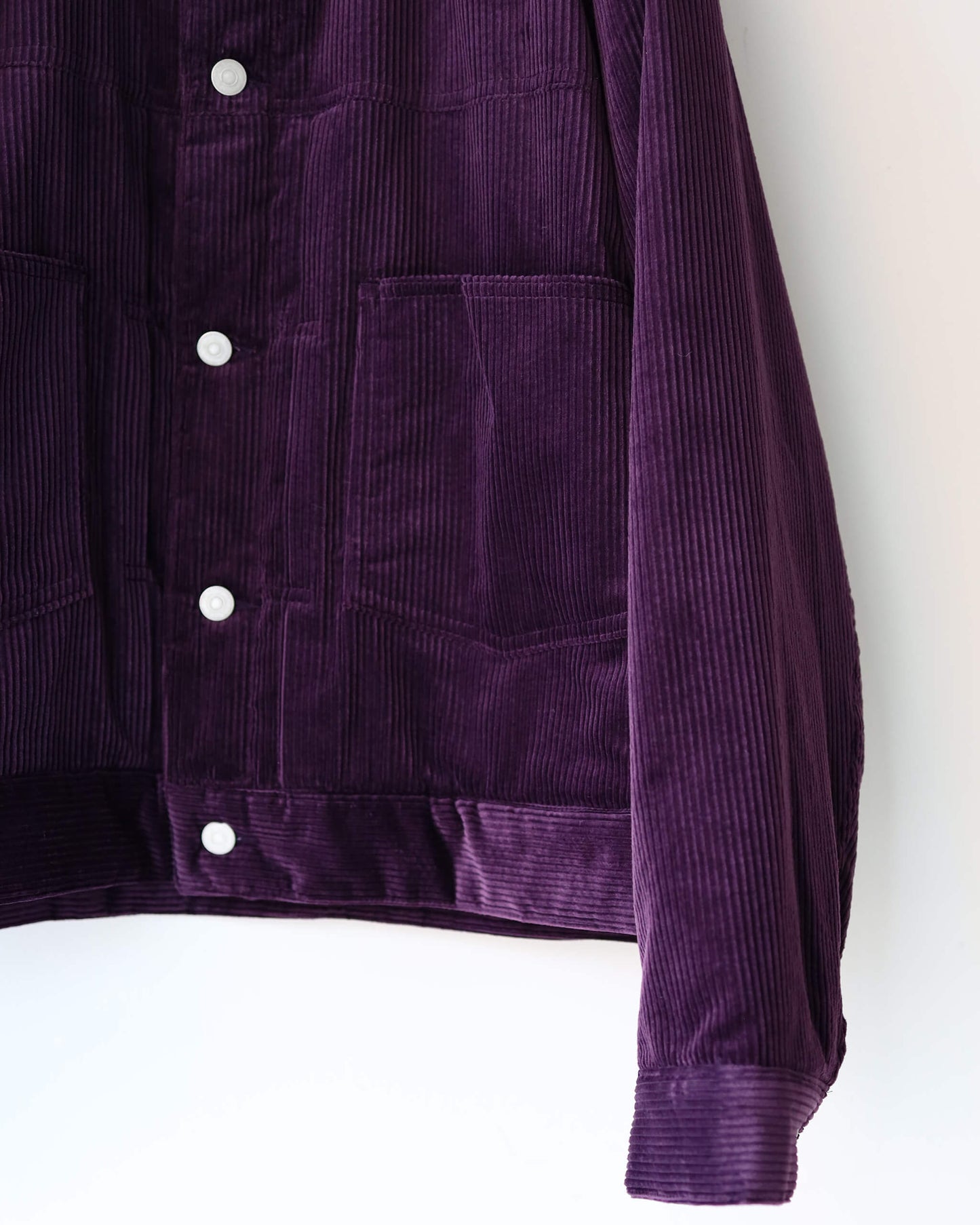PUFFED MANDARIN COLLAR WORK JACKET ORGANIC COTTON 6-WALE CORDUROY "PURPLE"