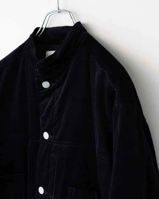 PUFFED MANDARIN COLLAR WORK JACKET ORGANIC COTTON 6-WALE CORDUROY "BLACK"
