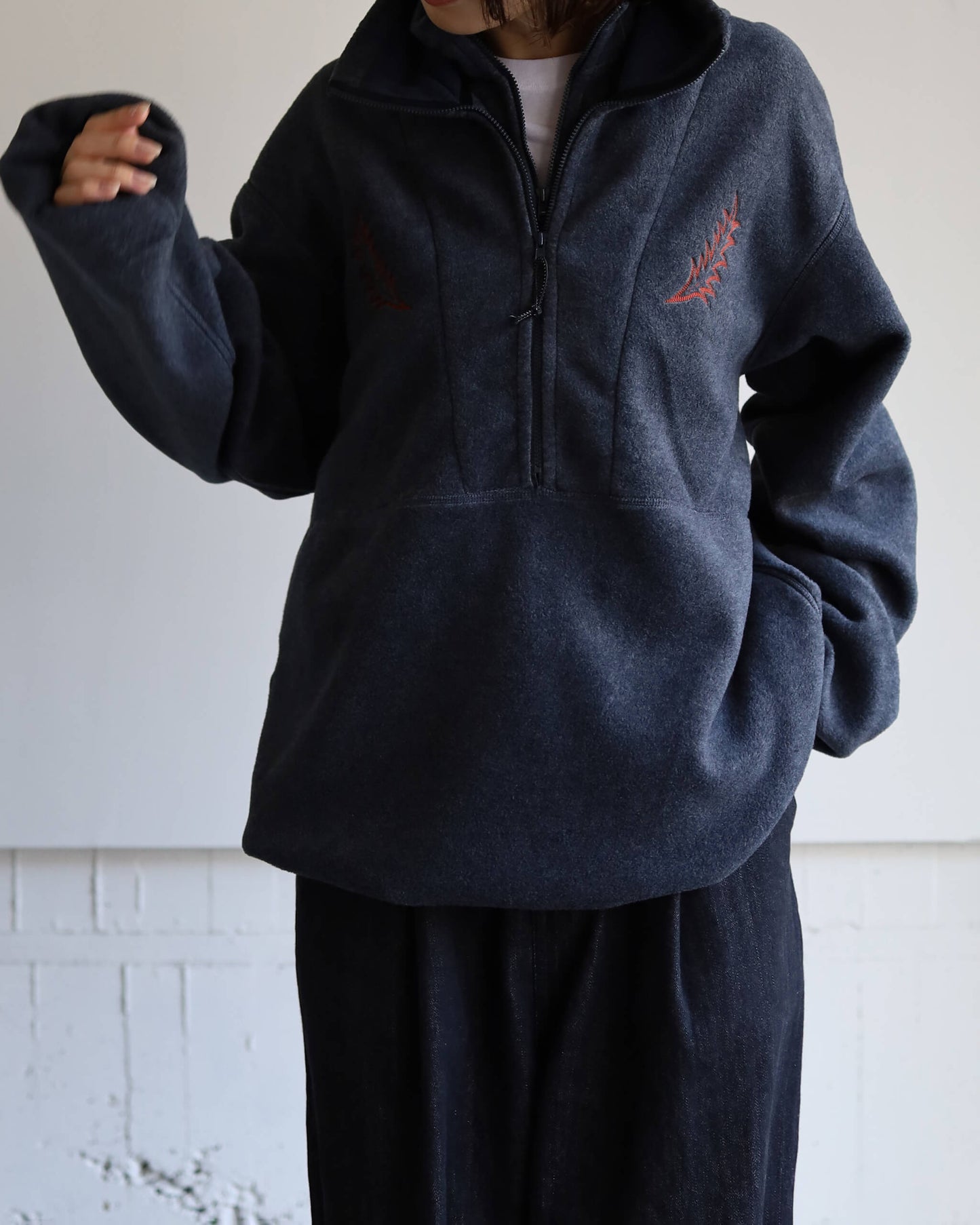 FLEECE W ZIP PULLOVER "CHARCOAL"