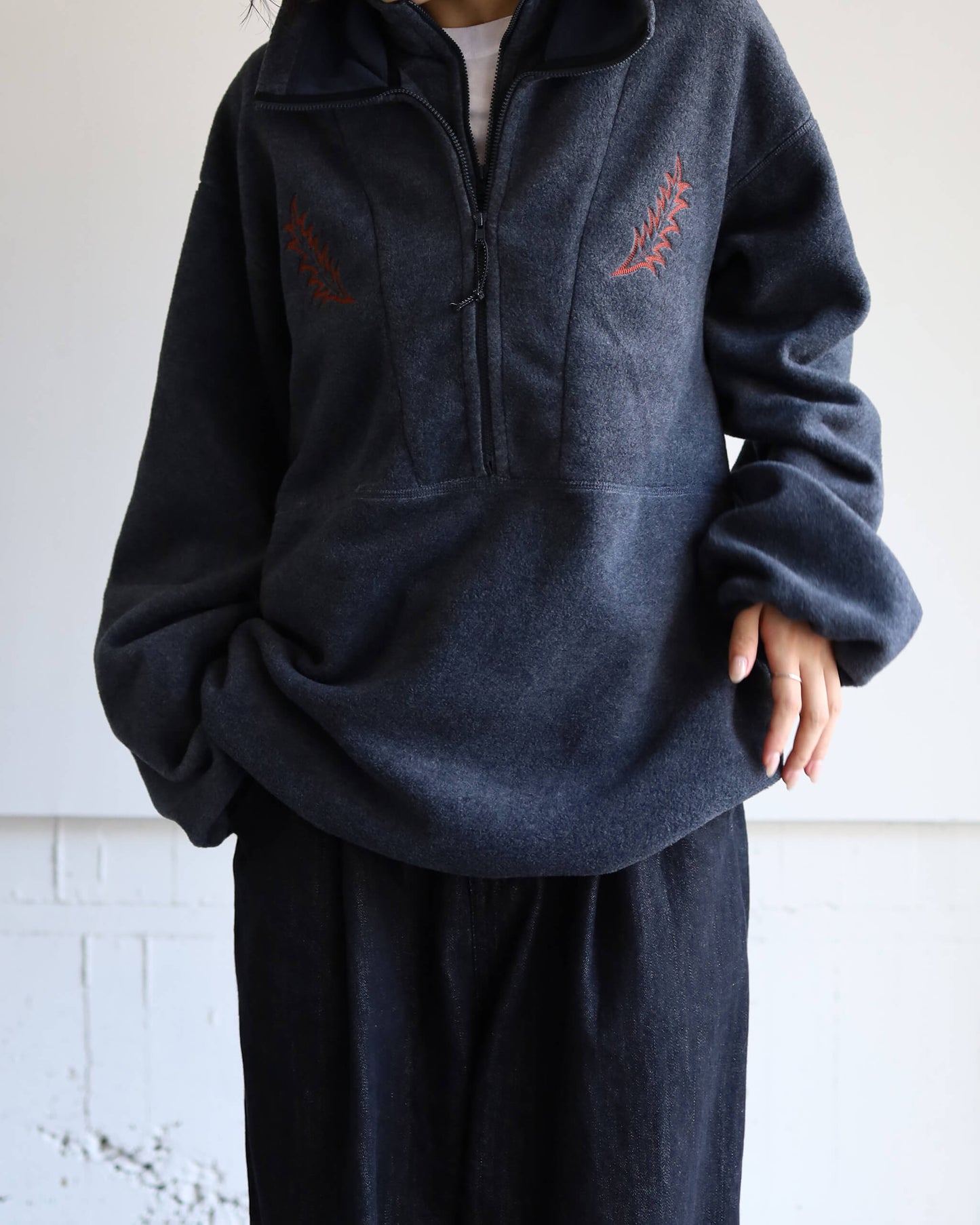 FLEECE W ZIP PULLOVER "CHARCOAL"