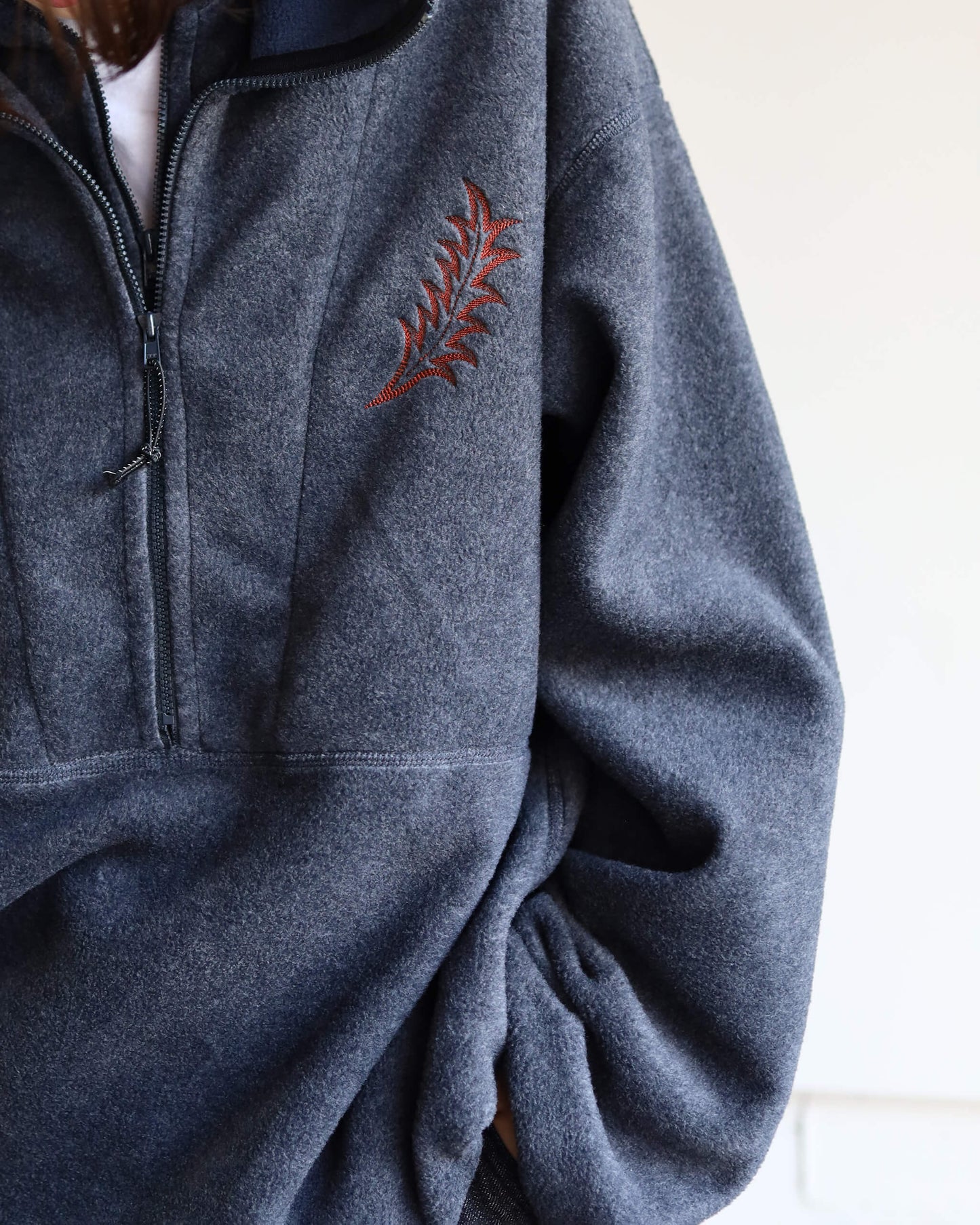 FLEECE W ZIP PULLOVER "CHARCOAL"