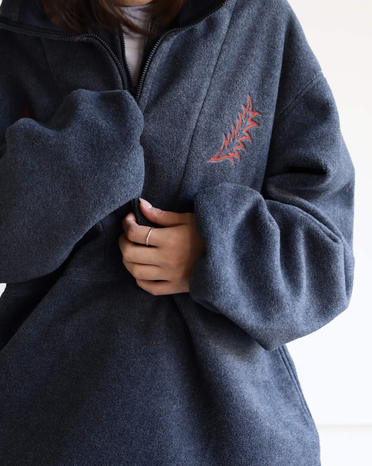 FLEECE W ZIP PULLOVER "CHARCOAL"