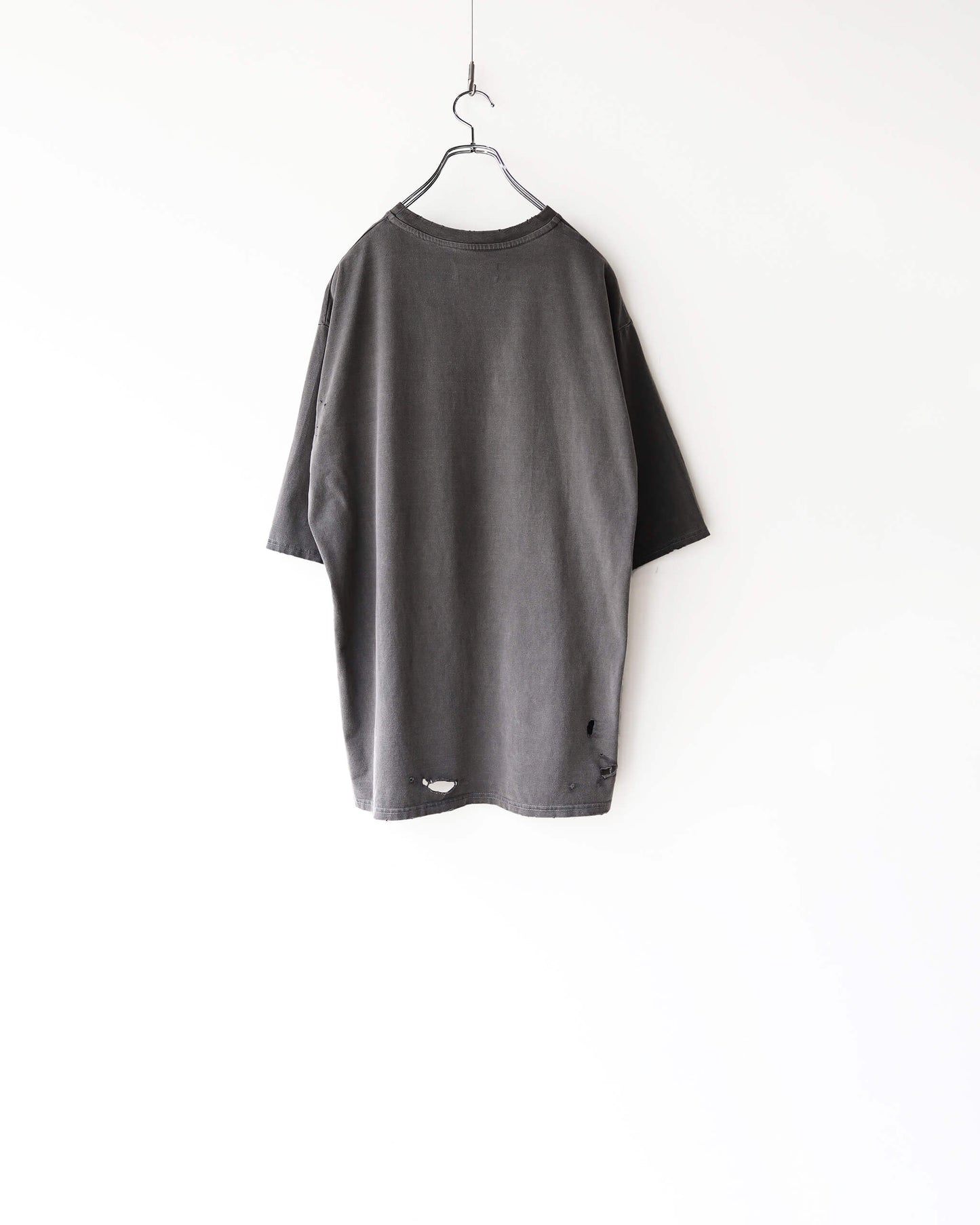 CREW NECK DAMAGED TEE 40/2 ORGANIC COTTON KNIT "BLACK"