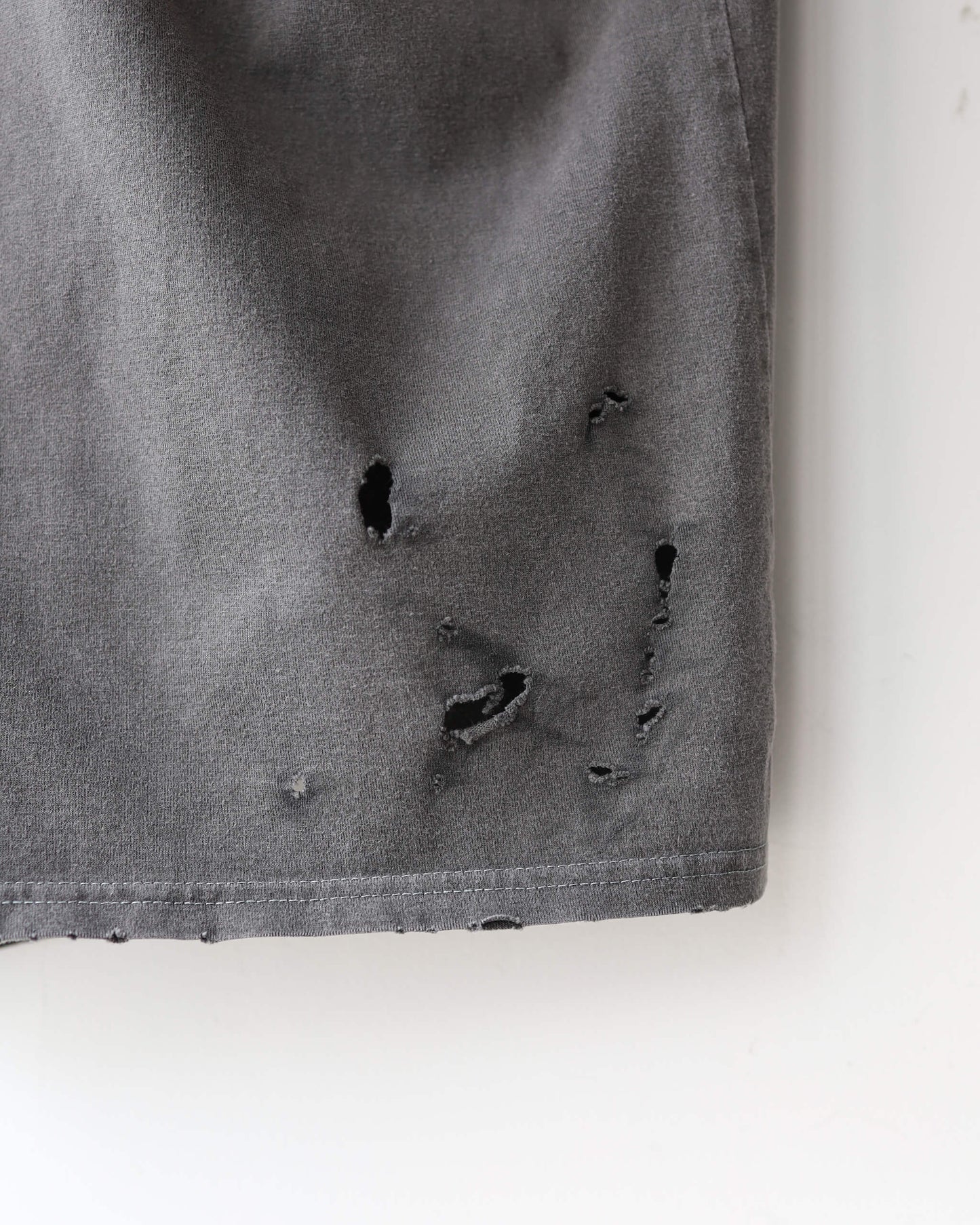 CREW NECK DAMAGED TEE 40/2 ORGANIC COTTON KNIT "BLACK"