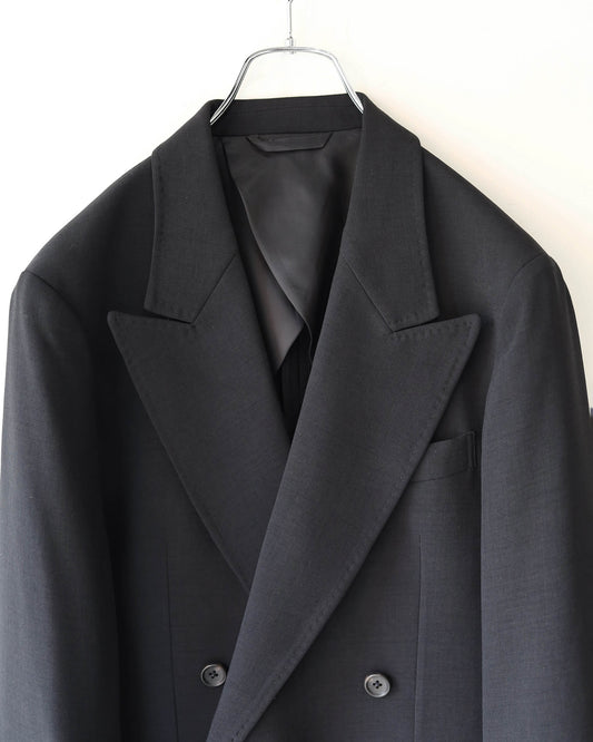 MELANGE TWILL DOUBLE BREASTED JACKET "BLACK"