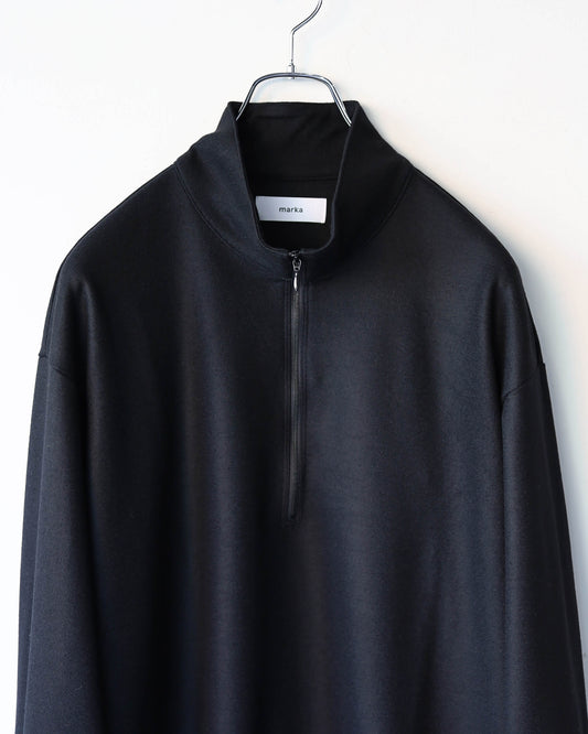 HALF ZIP STAND COLLAR SUPER 140s WOOL KNIT "BLACK"