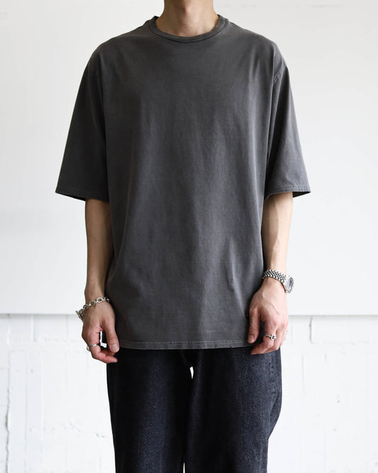 CREW NECK DAMAGED TEE 40/2 ORGANIC COTTON KNIT "BLACK"