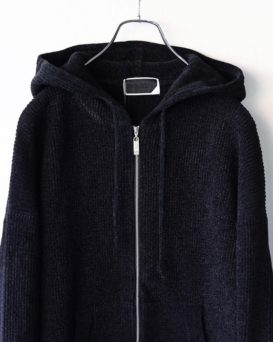 CORDY KNIT ZIP HOODIE "BLACK"