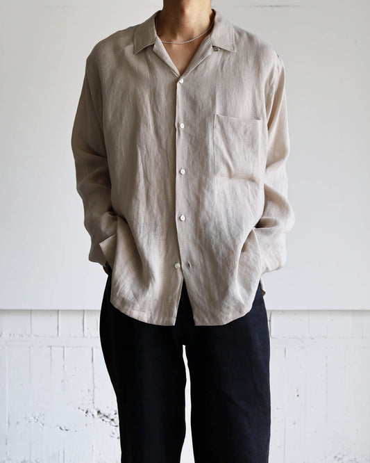 COMFORT FIT OPEN COLLAR SHIRT HEMP SHIRTING "TAUPE"