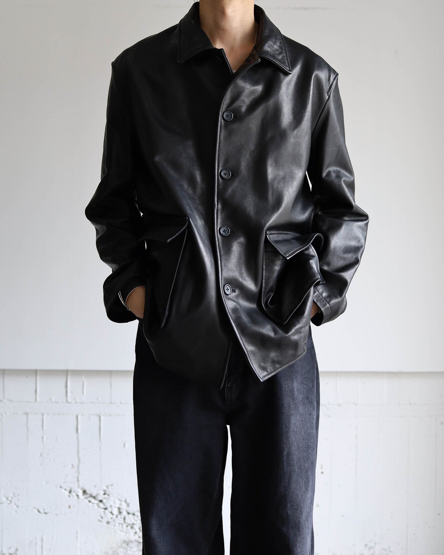 LEATHER WORK JACKET "BLACK"
