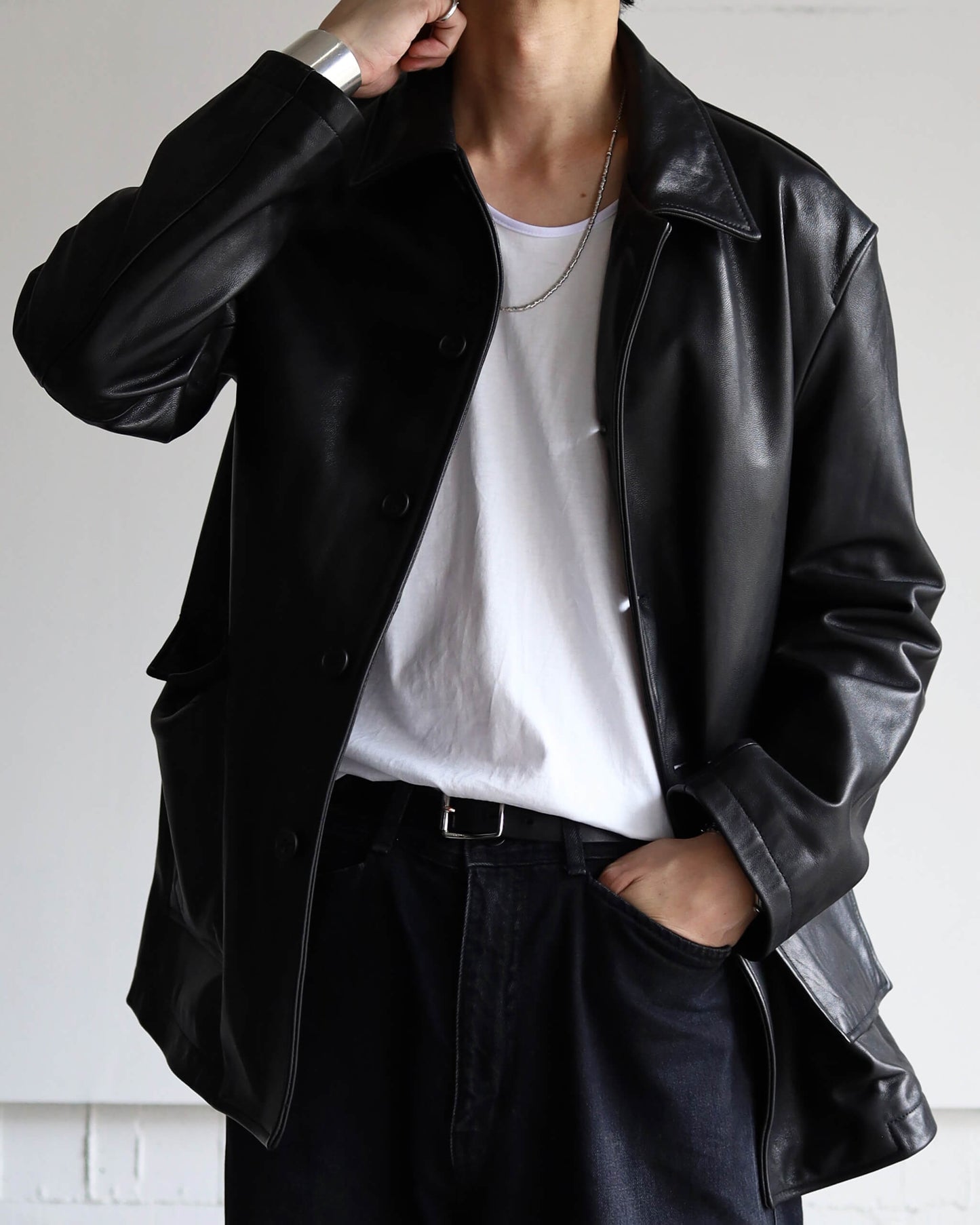 LEATHER WORK JACKET "BLACK"