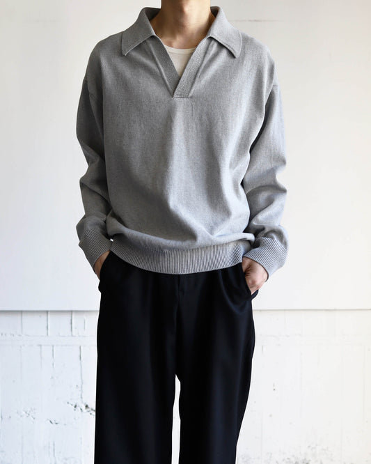 HEAVY KNIT POLO SWEATER "TOP GRAY"