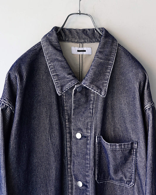 FLOCKY CORDUROY WORK JACKET "LIGHT GREY × NAVY"