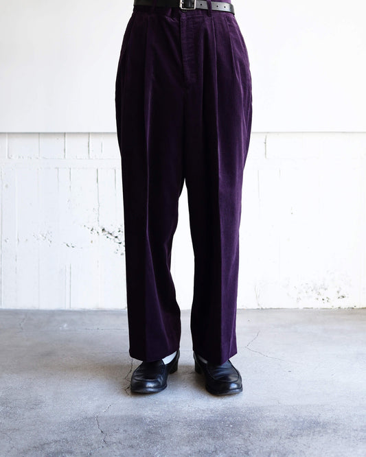 CLASSIC FIT DOUBLE PLEATED TROUSERS ORGANIC COTTON 6-WALE CORDUROY "PURPLE"