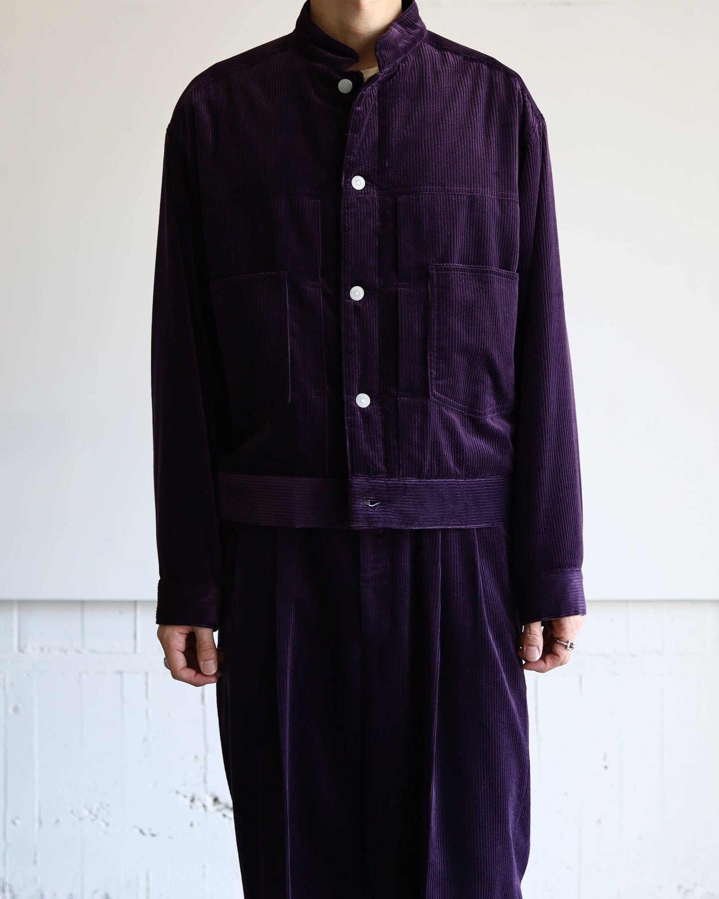 PUFFED MANDARIN COLLAR WORK JACKET ORGANIC COTTON 6-WALE CORDUROY "PURPLE"