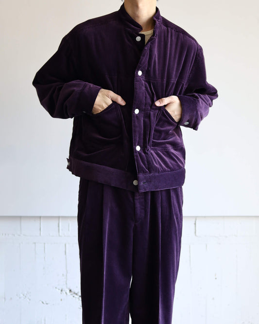 PUFFED MANDARIN COLLAR WORK JACKET ORGANIC COTTON 6-WALE CORDUROY "PURPLE"