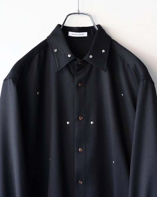 WOOL TWILL RIVET SHIRT "BLACK"