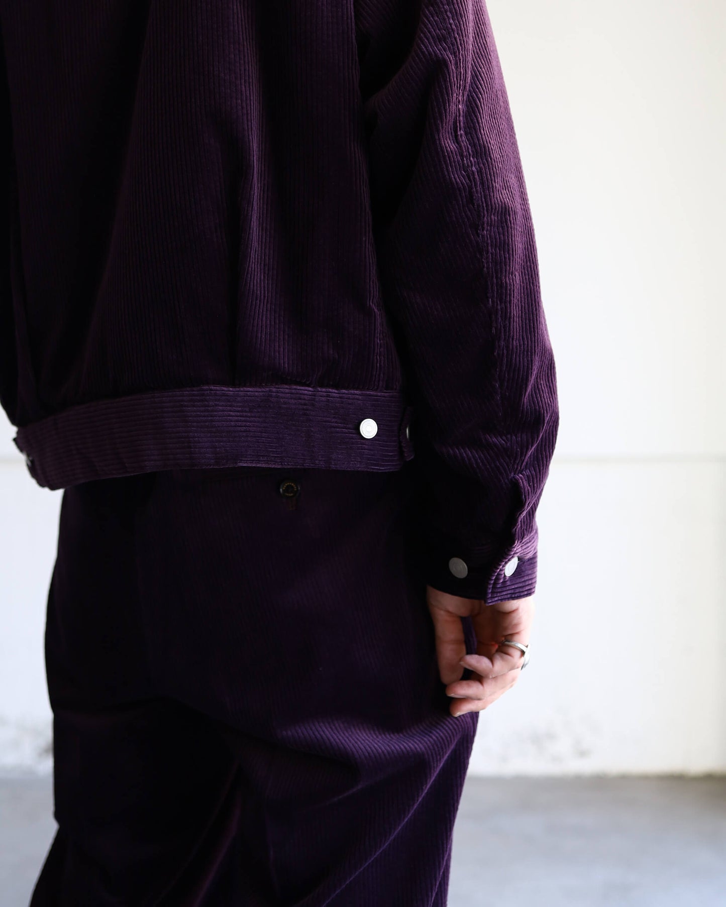 PUFFED MANDARIN COLLAR WORK JACKET ORGANIC COTTON 6-WALE CORDUROY "PURPLE"