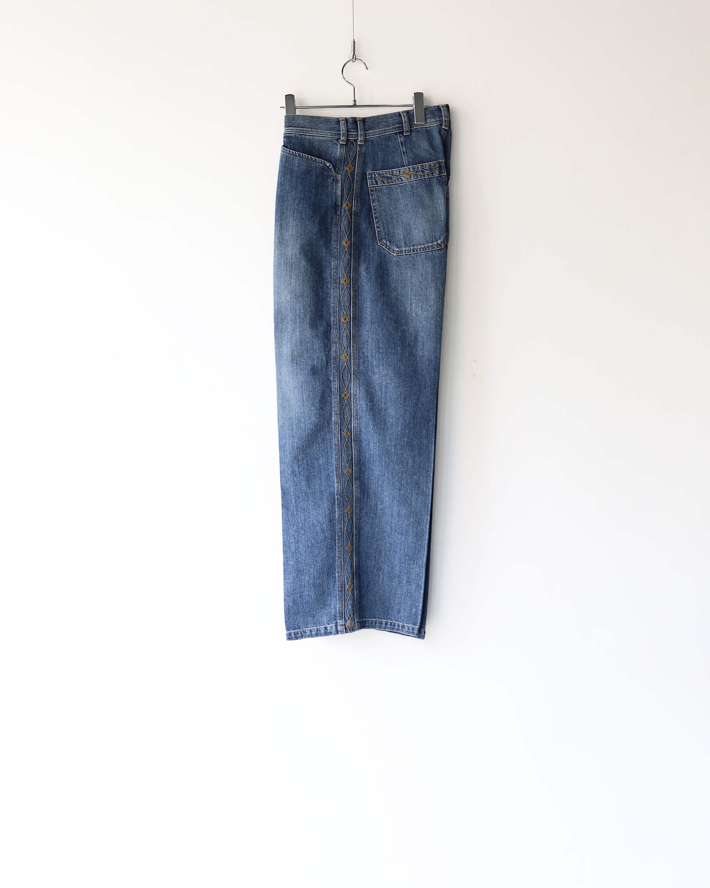 WIDE EMBROIDERY DENIM PANTS "WASHED INDIGO"