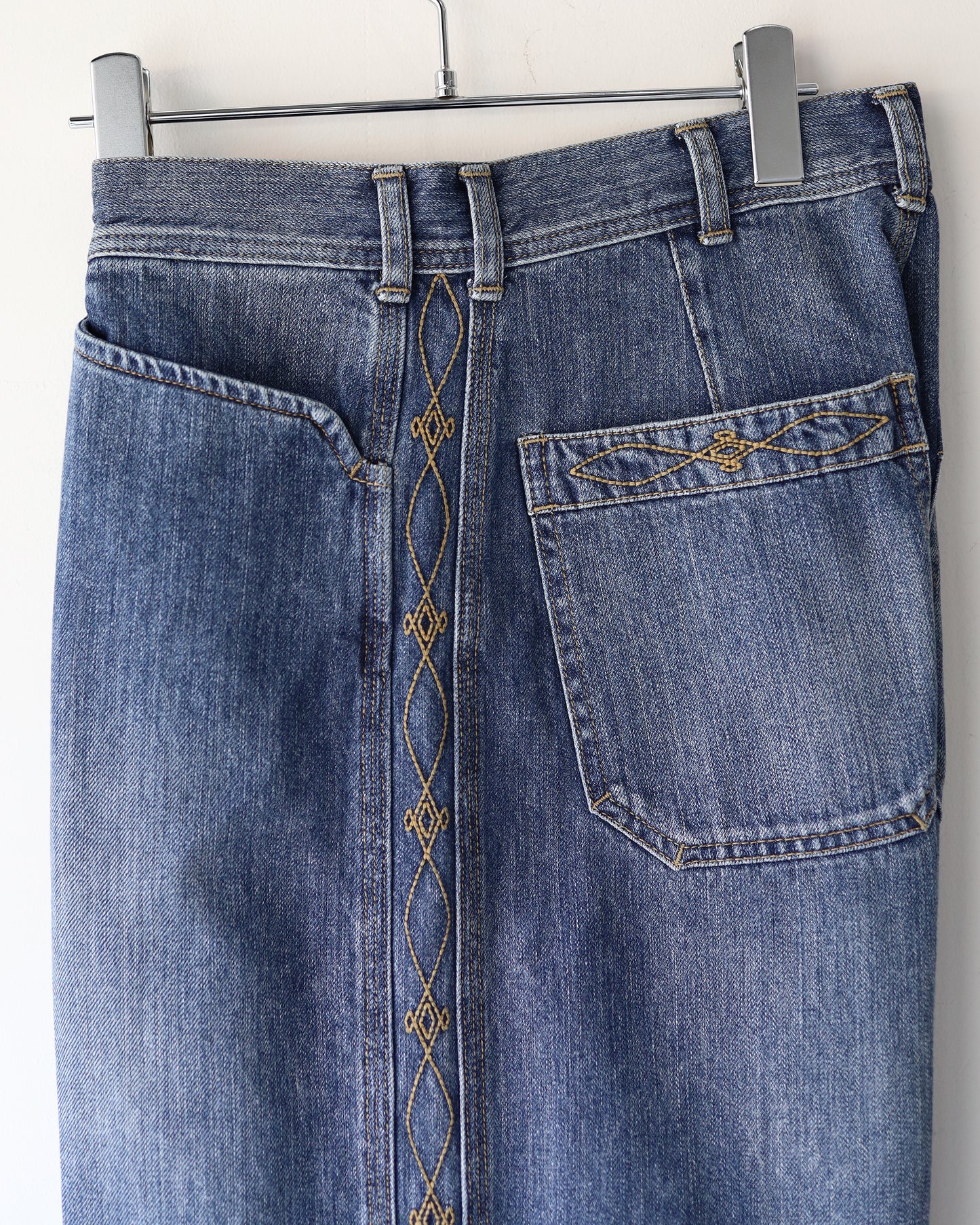 WIDE EMBROIDERY DENIM PANTS "WASHED INDIGO"