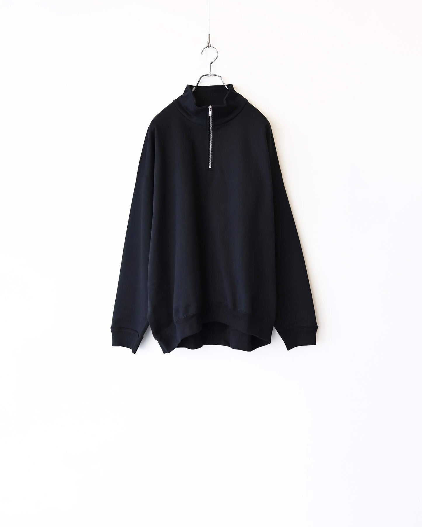 QUARTER ZIP PULL OVER ORGANIC COTTON HEAVY FLEECE "BLACK"
