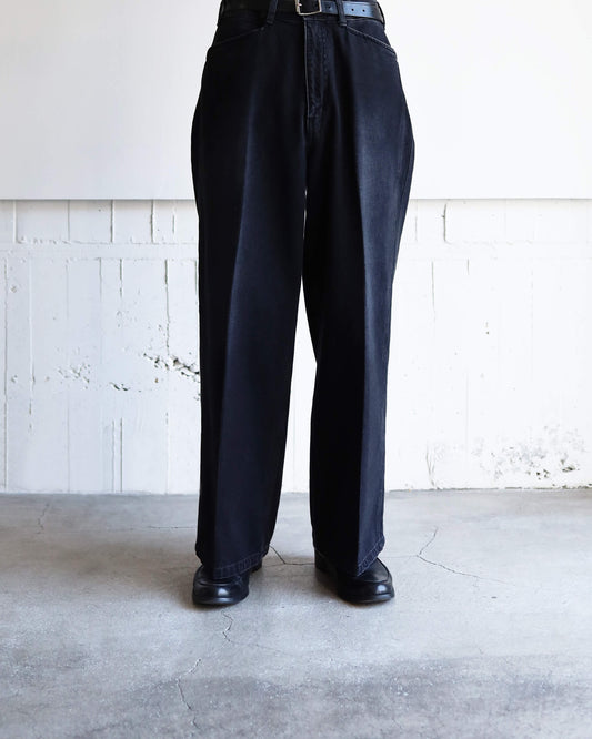 WIDE EMBROIDERY DENIM PANTS "WASHED BLACK"