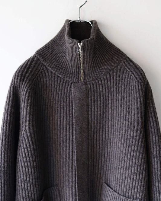 FULL CARDIGAN STITCH HIGH NECK ZIP JACKET "SHADOW"
