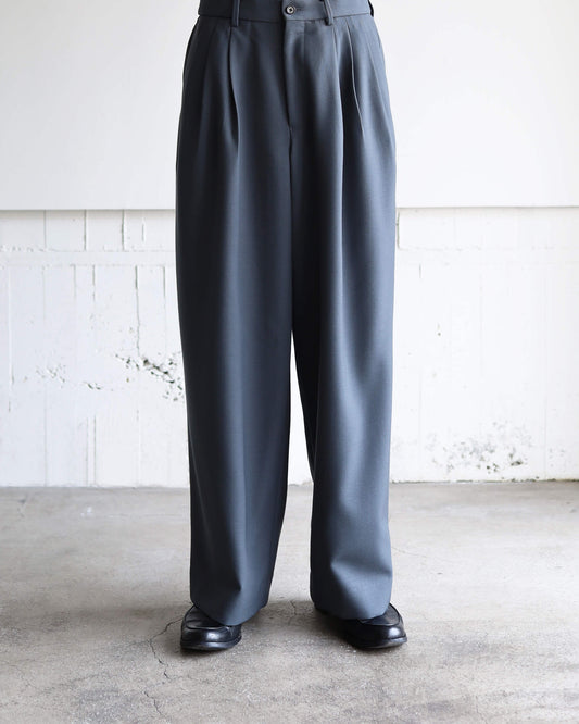 TRIPLE PLEATED WIDE TROUSERS ORGANIC WOOL SURVIVAL CLOTH®︎ "DOLPHIN GRAY"