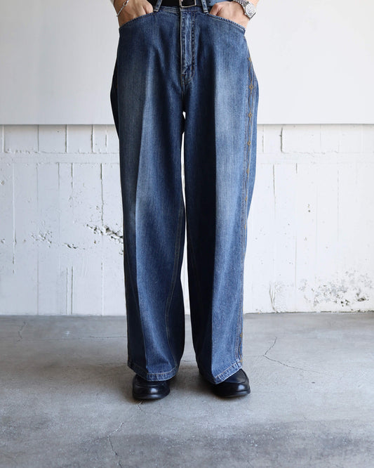 WIDE EMBROIDERY DENIM PANTS "WASHED INDIGO"