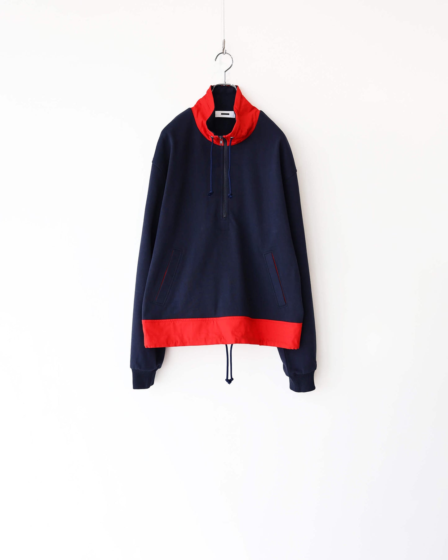 STAND COLLAR HALF ZIP SWEAT "NAVY × RED"