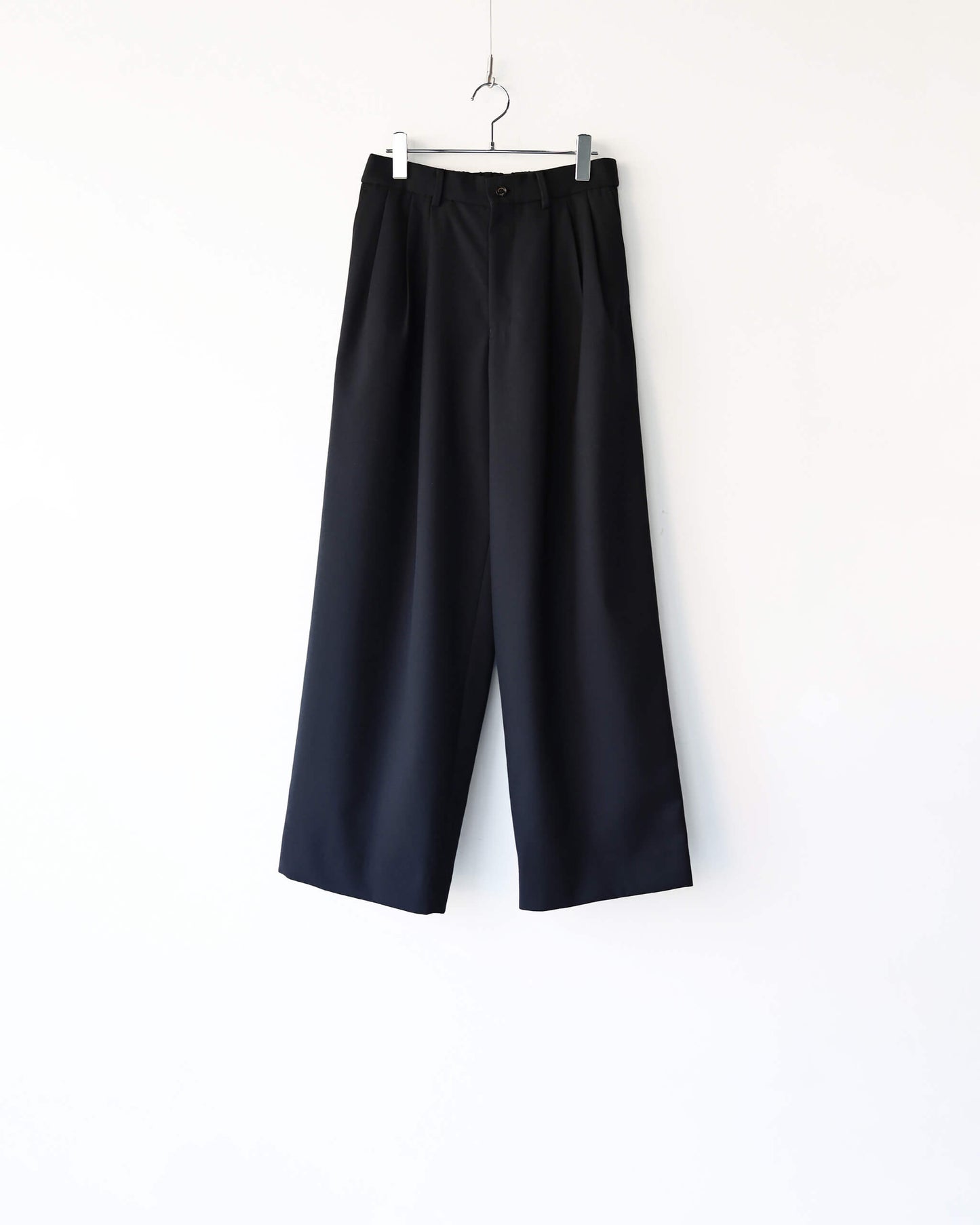 TRIPLE PLEATED WIDE TROUSERS ORGANIC WOOL SURVIVAL CLOTH®︎ "BLACK"