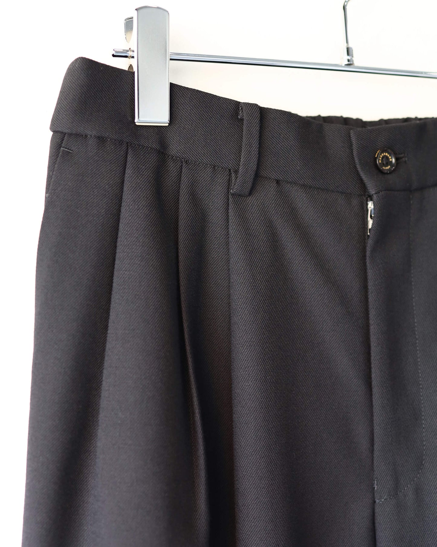 TRIPLE PLEATED WIDE TROUSERS ORGANIC WOOL SURVIVAL CLOTH®︎ "BLACK"