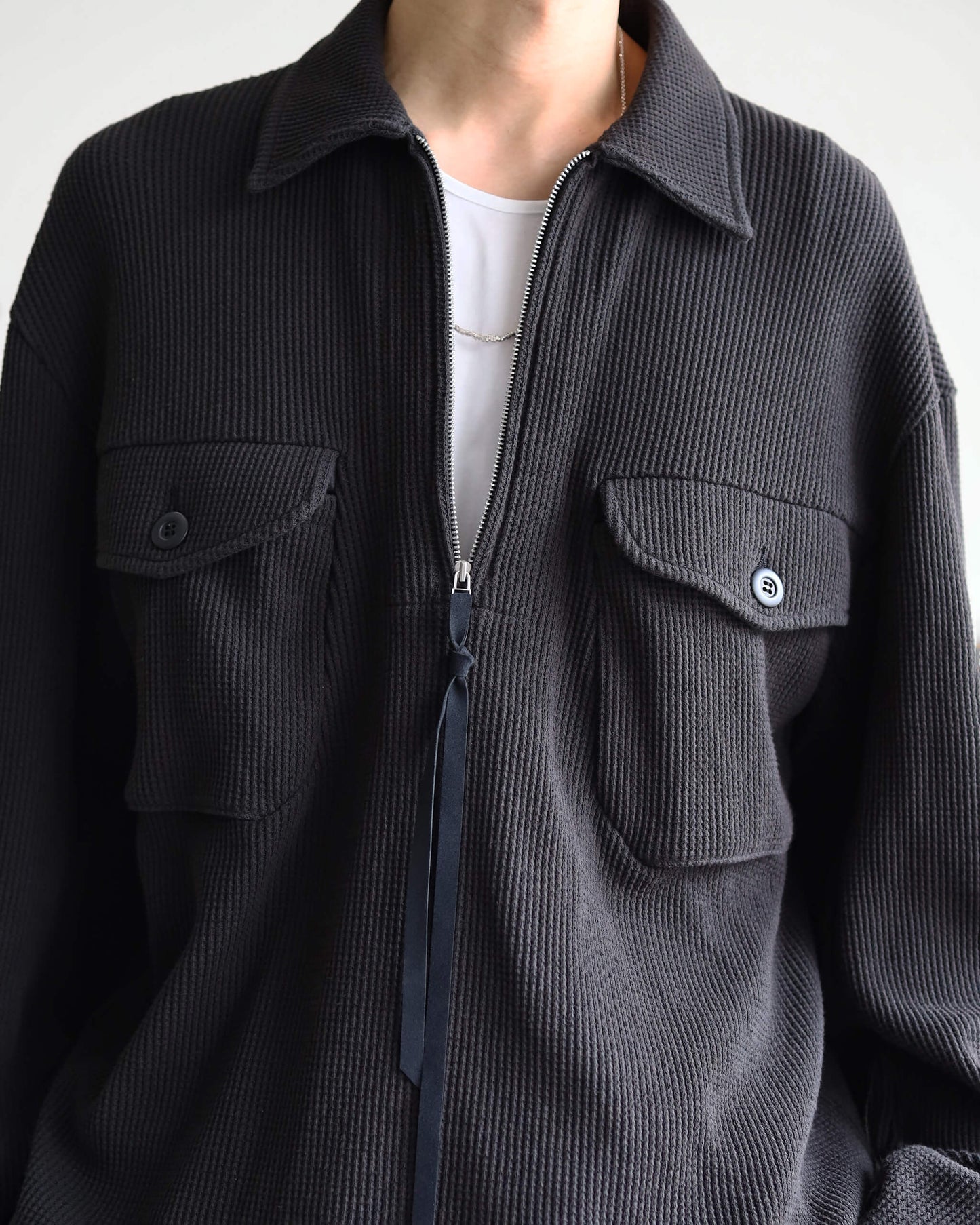 WAFFLE POLO SHIRT "Bk"