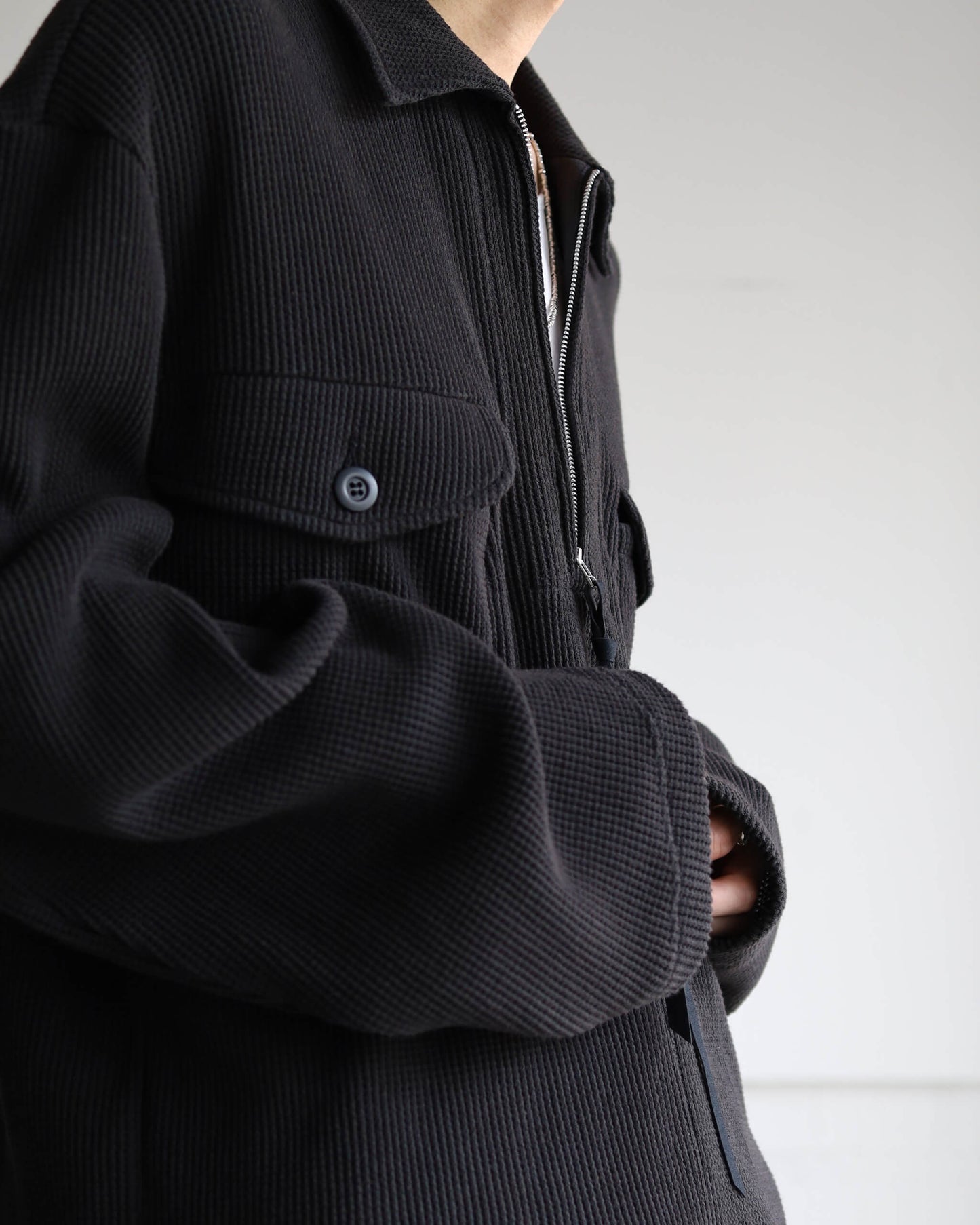 WAFFLE POLO SHIRT "Bk"