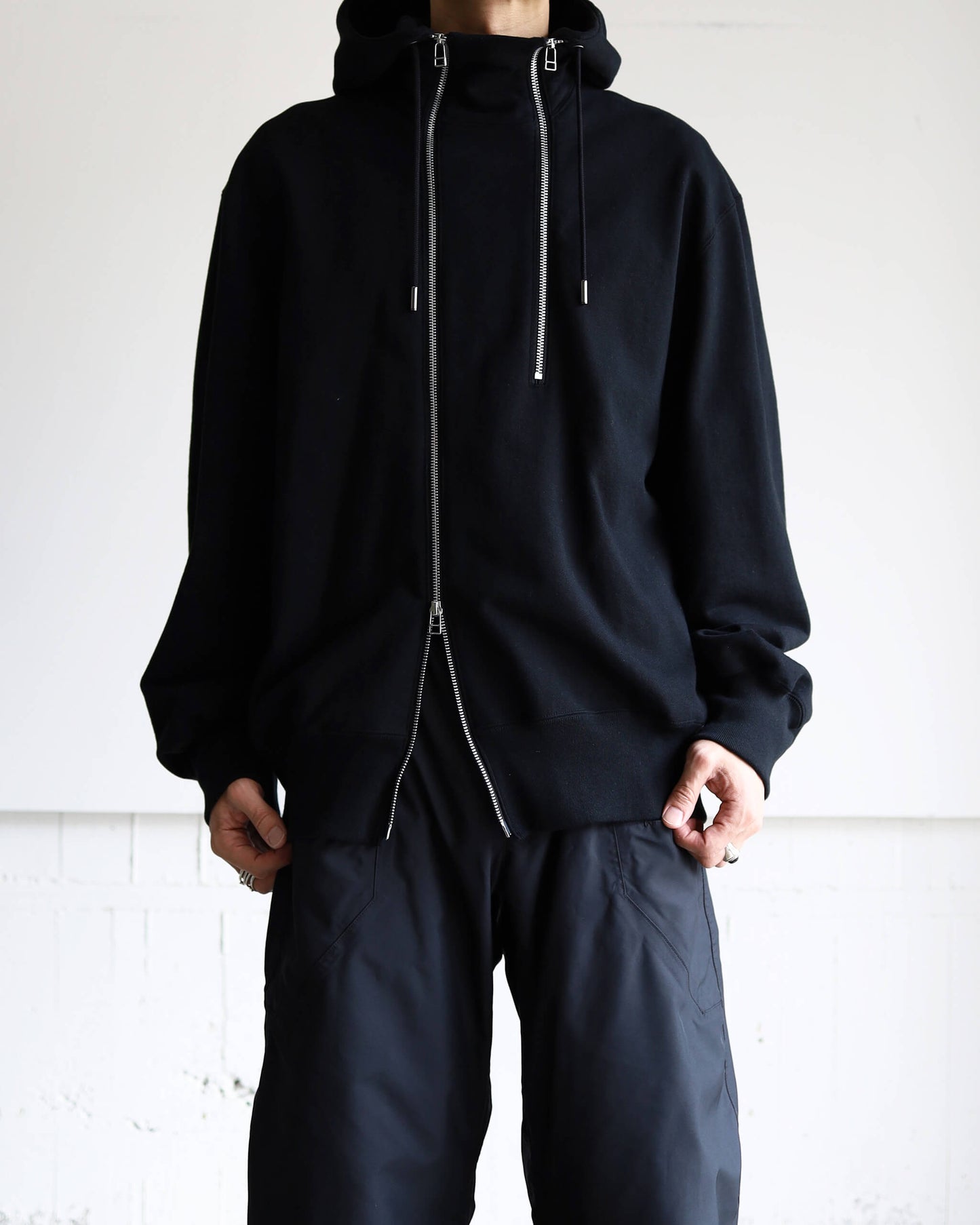 DOUBLE FRONT SWEAT HOODIE "Bk"