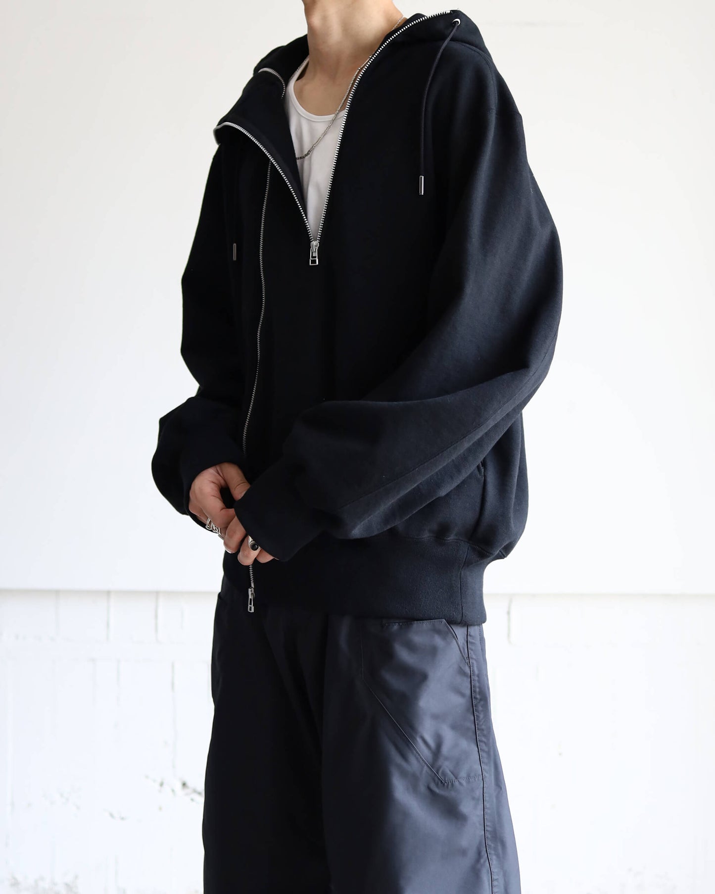 DOUBLE FRONT SWEAT HOODIE "Bk"
