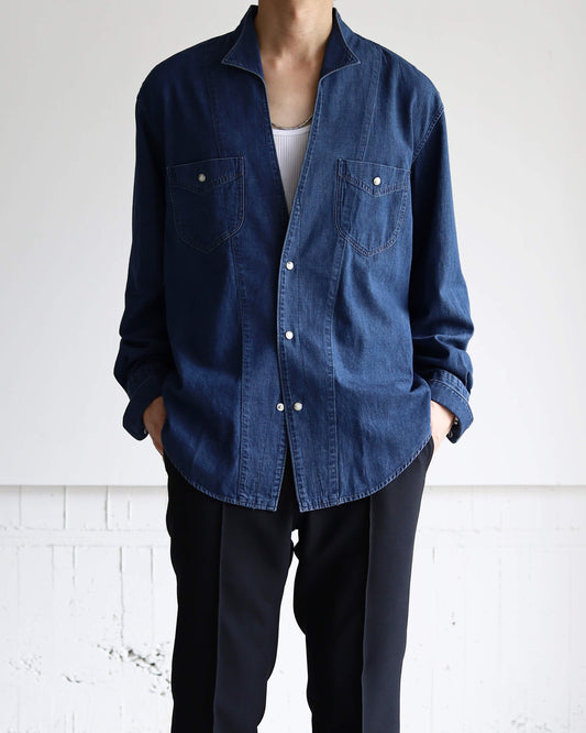 5.5oz selvage DENIM SHIRT "WASHED INDIGO"