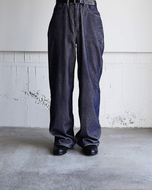 FLOCKY CORDUROY PANTS - WIDE "LIGHT GREY × NAVY"