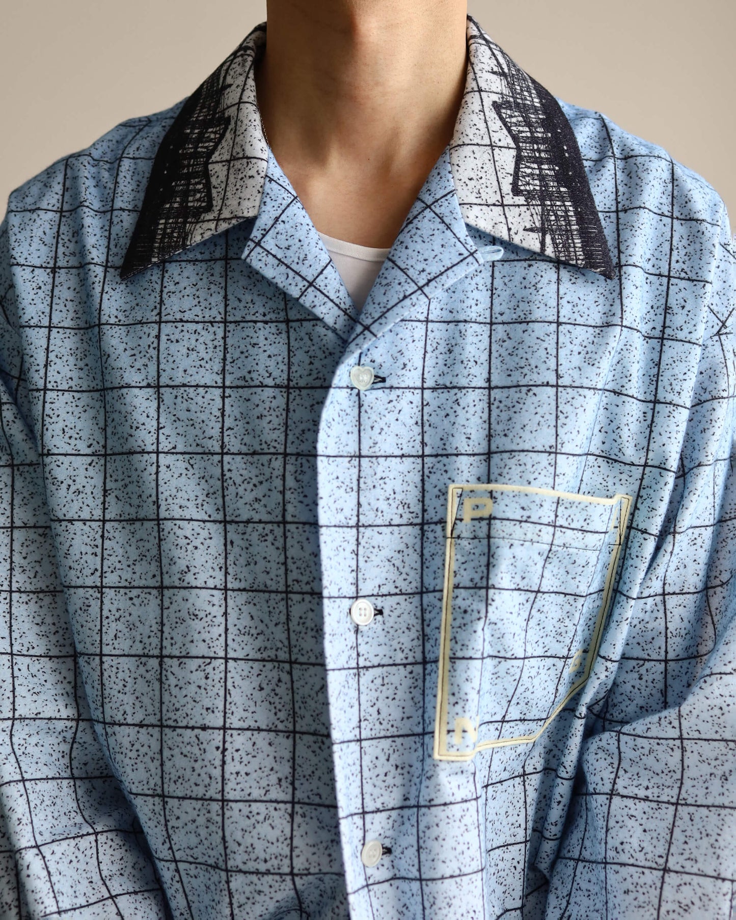 FLANNEL OPEN COLLAR SHIRT SKY "SAX"