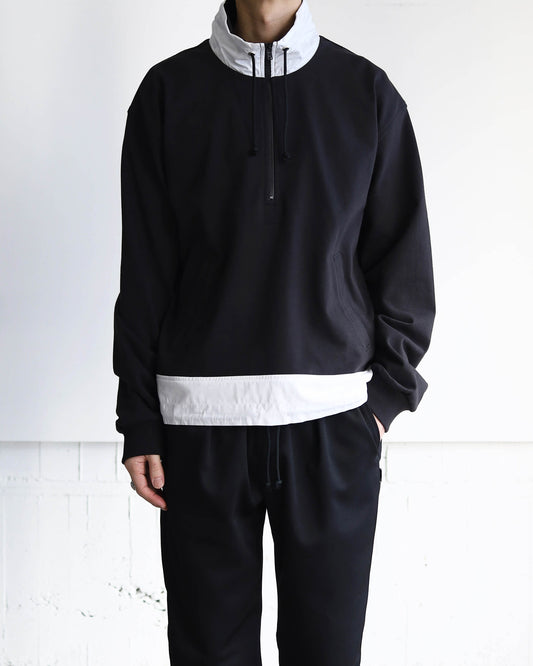 STAND COLLAR HALF ZIP SWEAT "BLACK × WHITE"